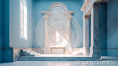 Blue spacious light interior of the temple, generative AI. Stock Photo