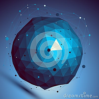 Blue spatial vector digital lattice backdrop, dimensional techno Vector Illustration