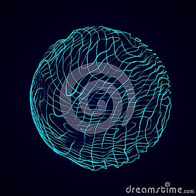 Blue sphere consisting of points. Modern wireframe elements. Technology grid sphere. 3d rendering Stock Photo