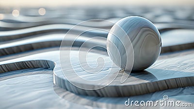 Blue sphere rolling on smooth layered surface, Abstract geometric background. Generative AI Stock Photo