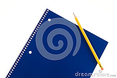 Blue Spiral Notebook and Pencil Stock Photo