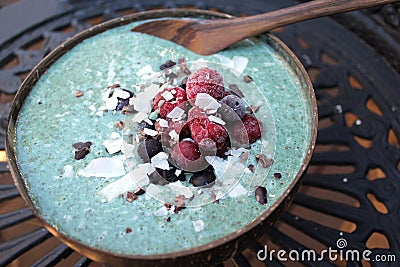 Blue spirulina smoothie bowl breakfast Stock Photo