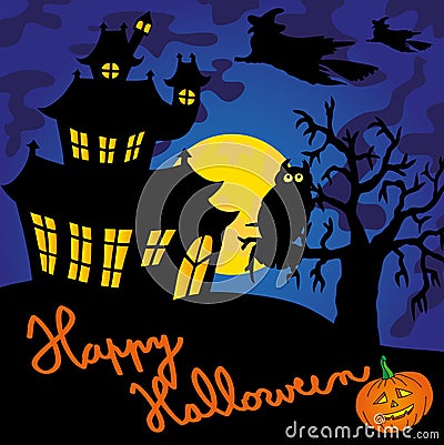 Blue spooky house 02 Vector Illustration