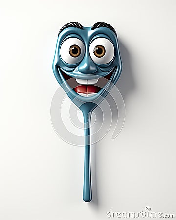 a blue spoon with a smiling face on top of it. generative ai Stock Photo