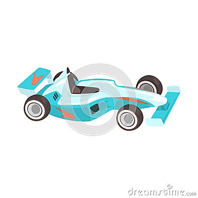 Blue Sportive Formula One Car, Racing Related Objects Part Of Racer Attribute Illustration Set Vector Illustration