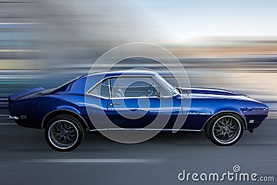 Blue Sports American Retro Car Chevrolet Camaro. 1968 Chevy Camaro RS/SS Editorial Stock Photo