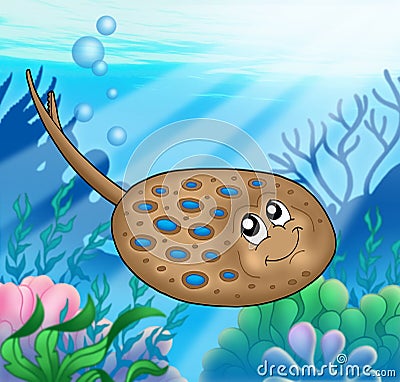 Blue spotted ray swimming in the sea Cartoon Illustration