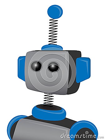 Blue Springy Robot with one antenna Cartoon Illustration