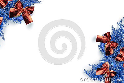 Blue spruce .Beautiful red bows. Stock Photo