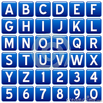 Blue Square Alphabet Buttons Stock Photo