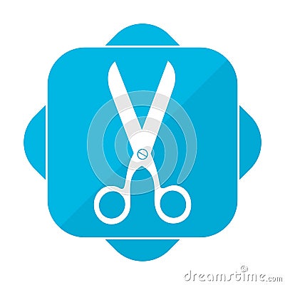 Blue square icon scissors Vector Illustration