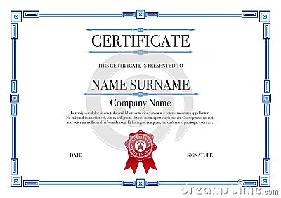 Blue Square shape with 3 stripes element Certificate border for Excellence Performance Vector Illustration