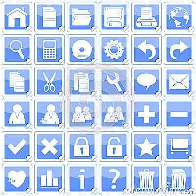 Blue Square Stickers Icons [1] Vector Illustration