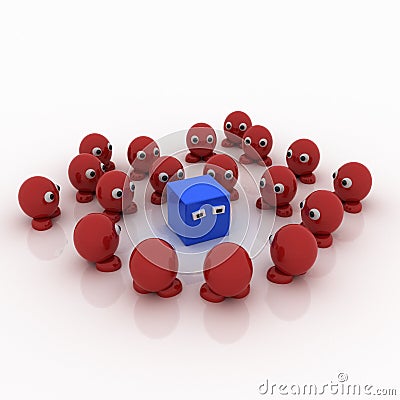 Blue square surrounded by red marbles Stock Photo