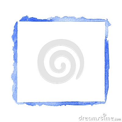 Blue square watercolor frame on white background Stock Photo