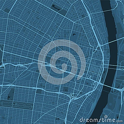 Blue St. Louis map, Missouri, United States, detailed municipality map, skyline panorama. Decorative graphic tourist map of St. Vector Illustration