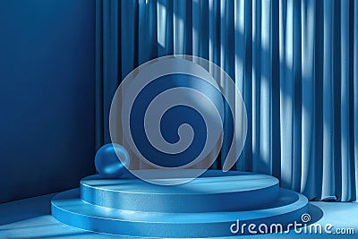 A blue stage with a round object, perfect for event or performance concepts Stock Photo