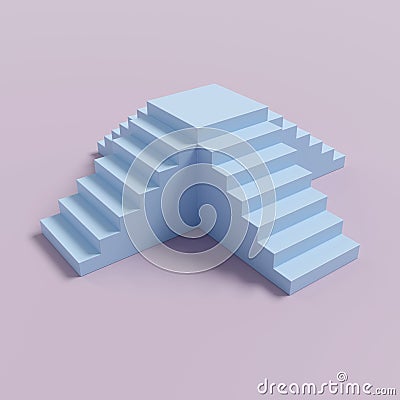 Blue stairs on pink background. Abstract minimal podium. 3D render. Cartoon Illustration