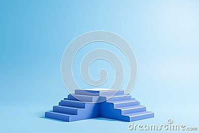 blue stairs podium on blue background Stock Photo