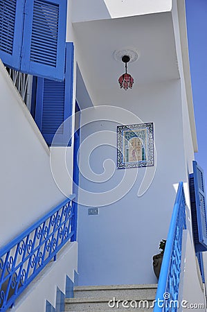 Blue stairs in Tunisia sidi Bou Said Village Stock Photo