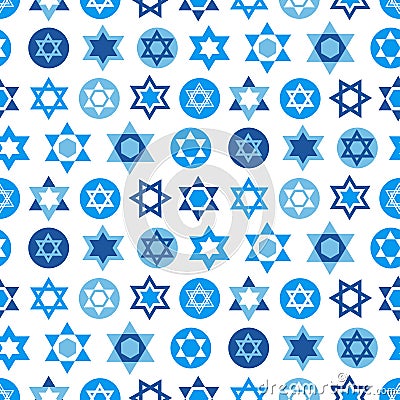 Blue Star of David symbols collection. Jewish seamless pattern Vector Illustration