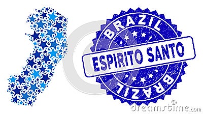 Blue Star Espirito Santo State Map Composition and Grunge Stamp Seal Vector Illustration