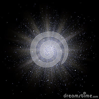 Blue star glitter particle explosion. Space body implosion effect. Vector Illustration