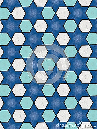 Blue stars and hexagons pattern Stock Photo