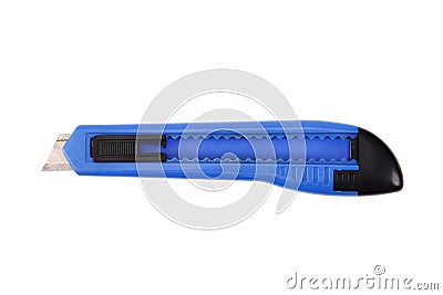 Blue stationery knife on white background, isolated Stock Photo