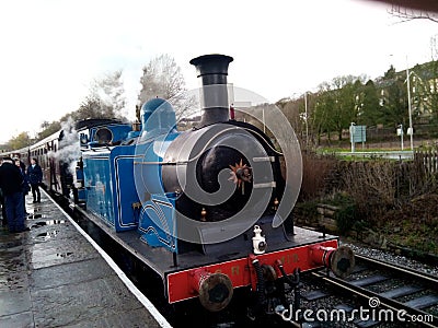 Blue Steam locomotive on the east Lancashire railway Editorial Stock Photo