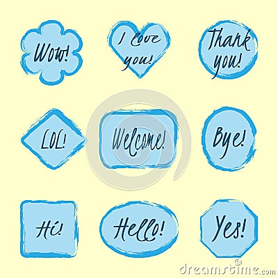 Blue stickers with the texts Vector Illustration