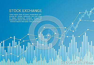 Blue stock market or financial candlestick chart with rising and increase trend and text, vector Vector Illustration