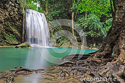 Blue stream waterfall in Kanjanaburi Thailand (Erawan waterfall national park) Stock Photo