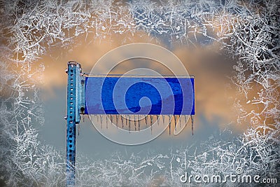 Blue Street Sign with Icicles - Blank and Copy Space Stock Photo