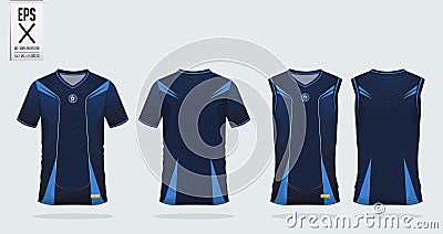 Blue stripe Pattern t-shirt sport design template for soccer jersey, football kit and tank top for basketball jersey. Vector Illustration