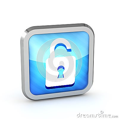 Blue striped open padlock icon Stock Photo