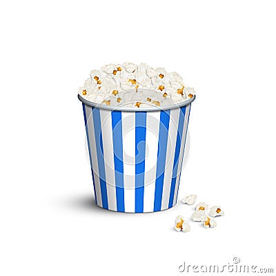 Blue striped popcorn bucket. Vector popcorn box. Vector Illustration
