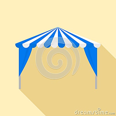 Blue striped tent icon, flat style Vector Illustration
