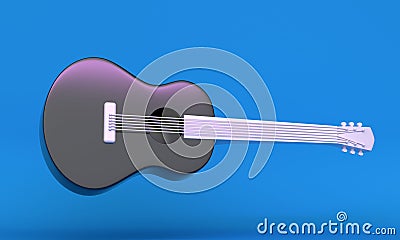 Blue studio background with flying musical instrument shiny guitar. 3d rendering Stock Photo