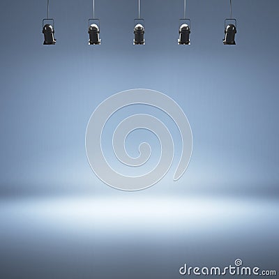 Blue studio background with spotlights Stock Photo