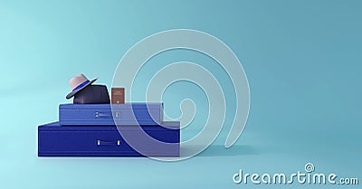 Blue suitcase packed and ready for summer vacation Stock Photo