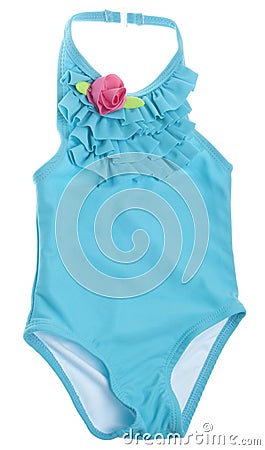 Blue Summer Bathing Suit with Pink Rose Stock Photo