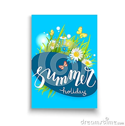 Blue summer lettering Vector Illustration