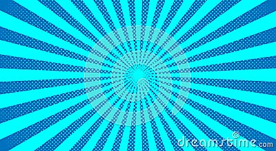 Blue sunbeams halftone background. Vector illustration. Cartoon Illustration