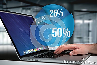 Blue survey graph interface with business theme going out a laptop - Technology concept Stock Photo