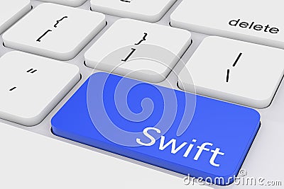 Blue Swift Programming Key on White PC Keyboard. 3d Rendering Stock Photo