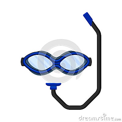 Blue swimming goggles with a black tube. Front view. Vector illustration Vector Illustration