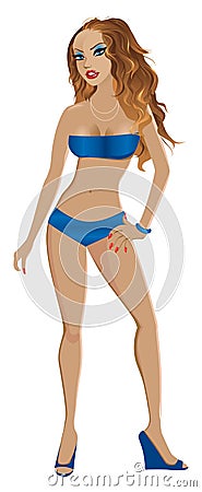 Blue Swimsuit girl Vector Illustration