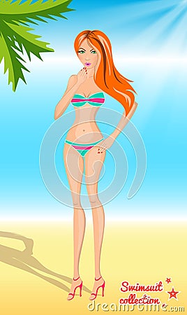 blue swimsuit with pink bands Vector Illustration