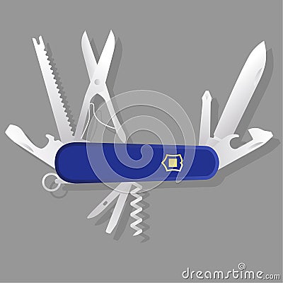 Blue Swiss knife, Blue multi-tool Vector Illustration